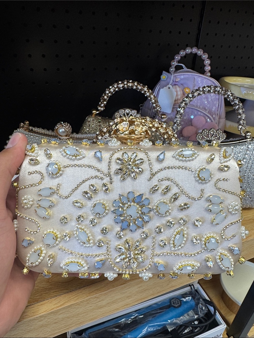 Embellished White Pearl Clutch Handbag